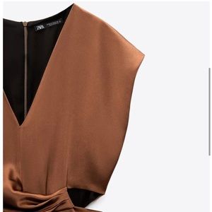 NWOT Zara Brown Satin Dress